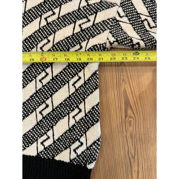 Vintage Peninsula Black White Geometric Sweater Silk Cotton XL - Picture 4 of 6